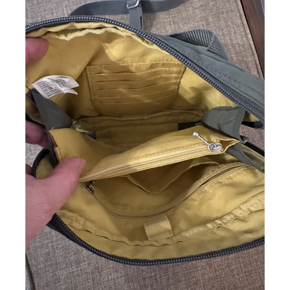 Baggallini Zip Close Crossbody Bag PocketsAdjustable Strap Gray/Yellow Interior - Image 6