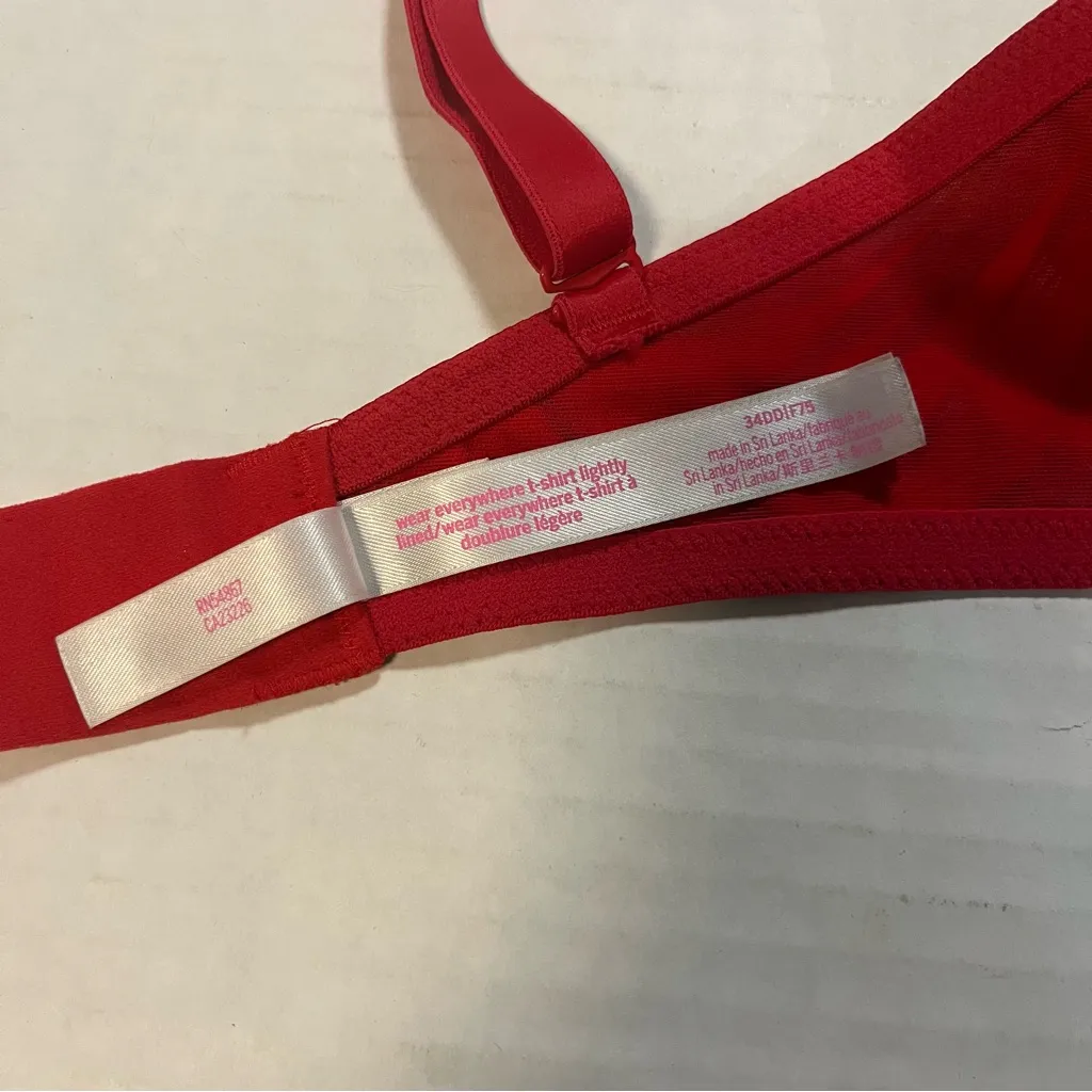 VS PINK Bra Wear Everywhere T-Shirt Lightly Lined Bra Red Palms Sz 34DD EUC - Image 11