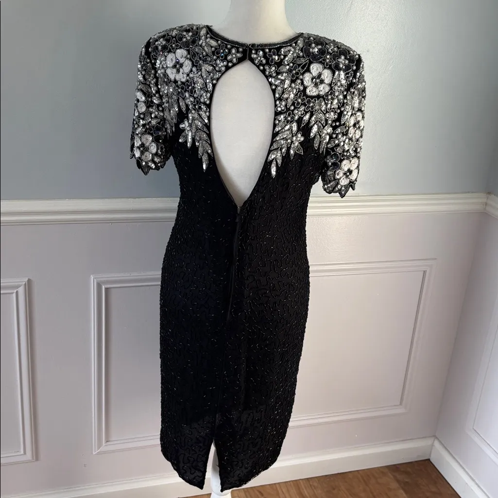 Ste'nay 1980s Black Silver Sequin Party Dress Black Tie Formal Sz 10 LBD Holiday - Image 8