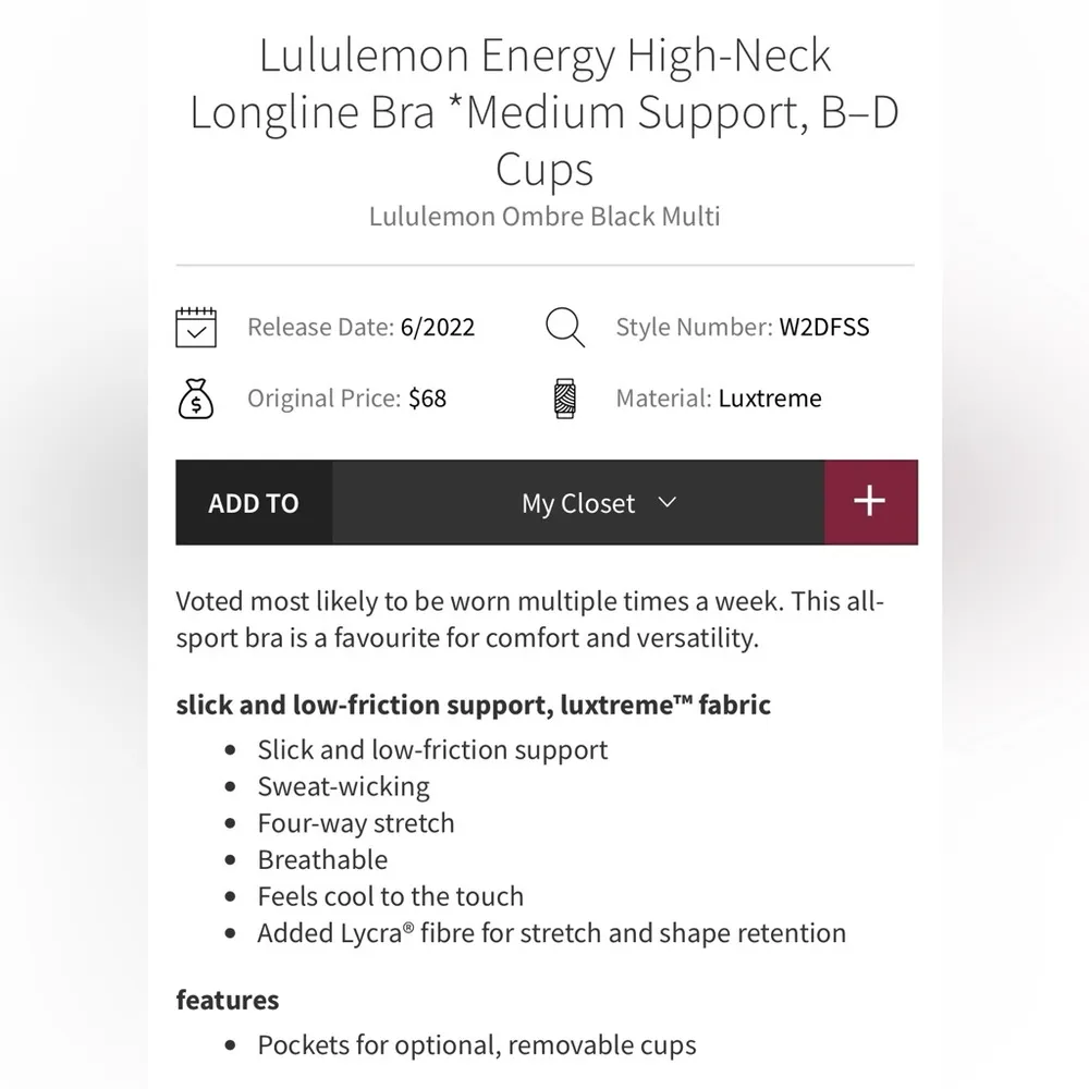 Lululemon NWT Energy High Neck Longline Bra Ombre Black Graphic Crop Top Size 2 - Image 3