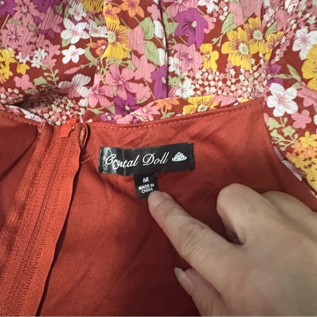 Crystal Doll Floral Mini Dress in Pink and Yellow M - Image 3