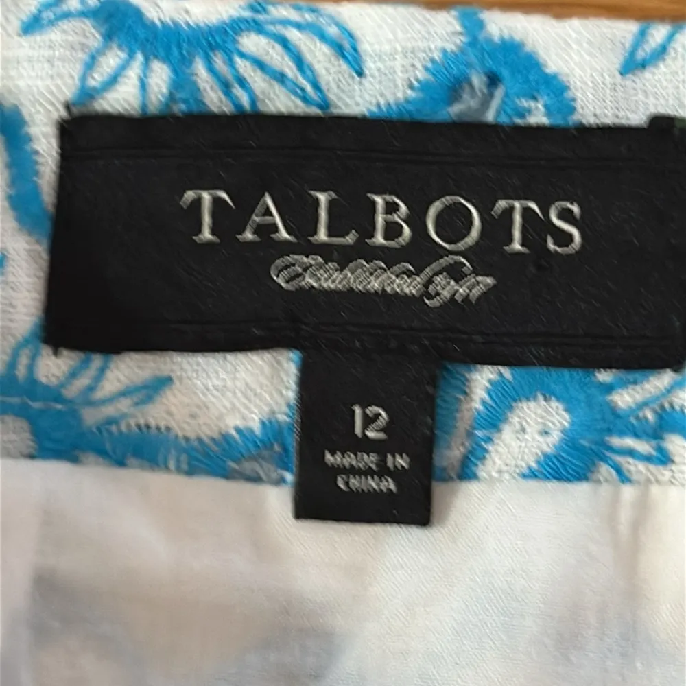 Talbots White & Turquoise Blue Floral Embroidered Pencil Skirt Sz 12 - Image 5