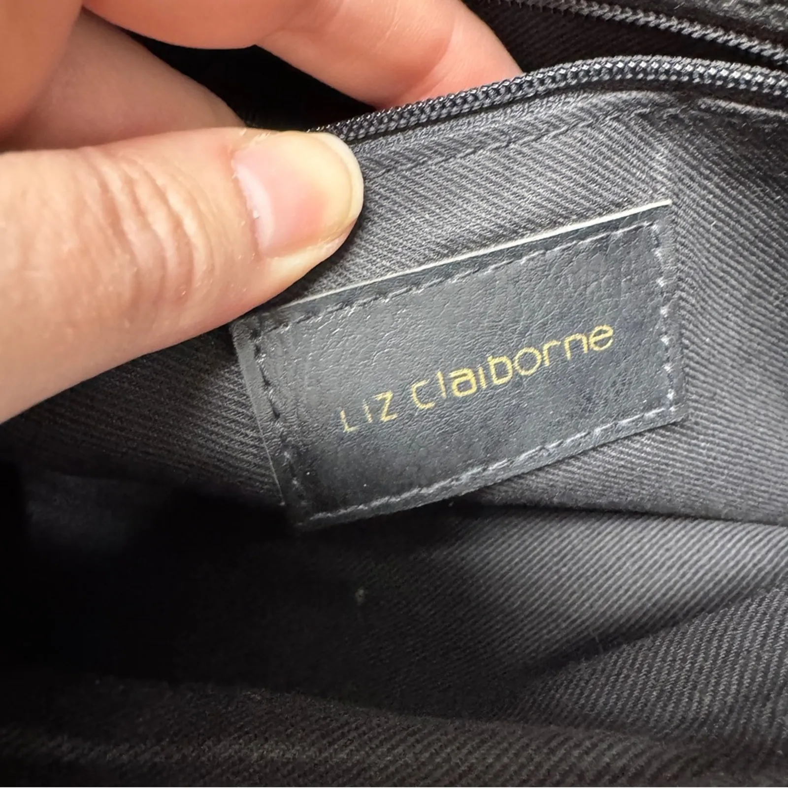 Vintage Liz Claiborne Black Brown Leather Tote Handbag Womens Purse Bag Classic - Image 11