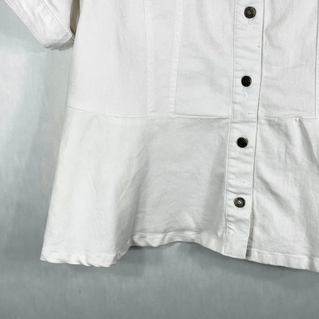 Jessica London Plus Size 28W Denim Top Peplum‎ White Jean Short Sleeve 925 - Image 3