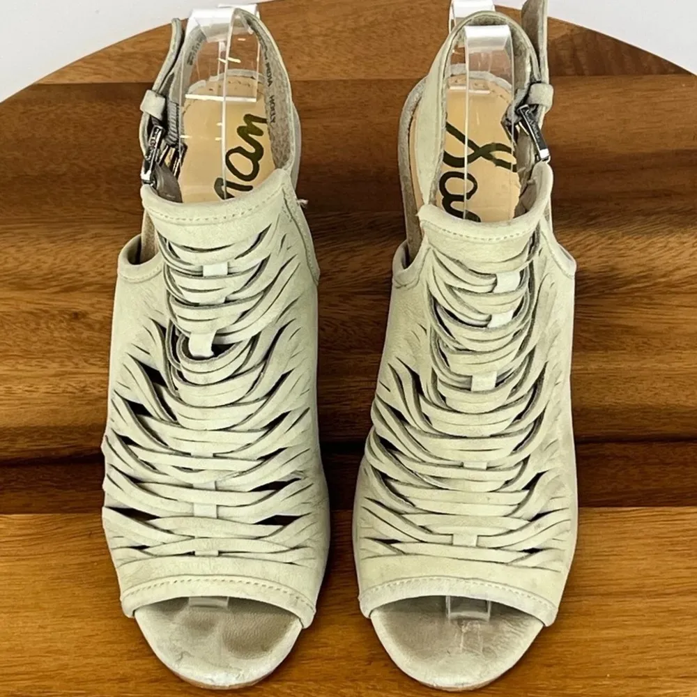 Womens Sam Edelman Holly Gray Leather Strappy Heeled Shoes Size 7.5 Green - Image 10