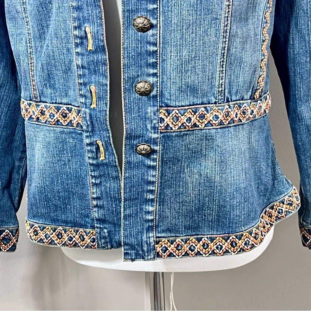 Coldwater Creek Southwestern Boho embroidered embellished Jean jacket size S - Image 3
