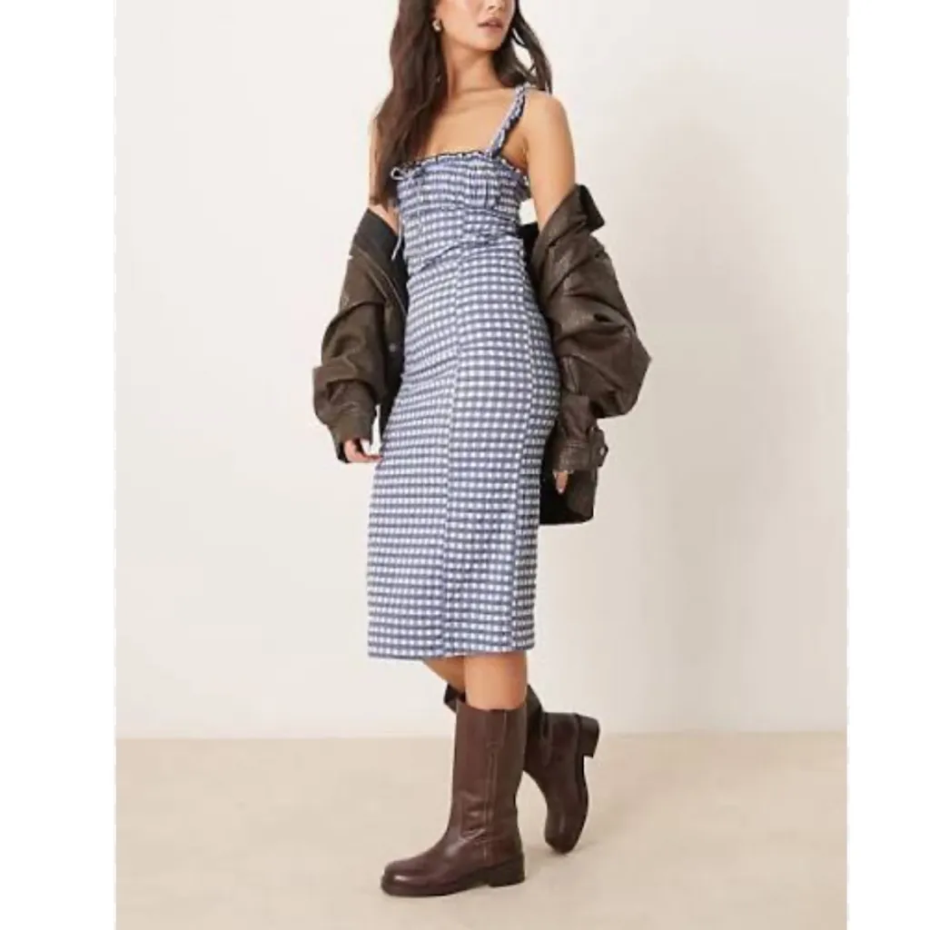 Free People Lucinda Plaid Womens Midi Dress Indigo - Image 7