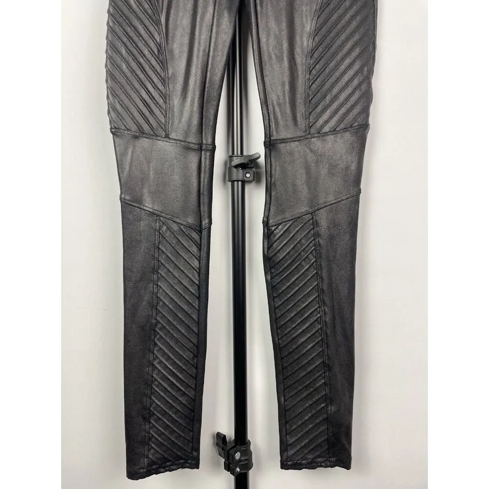 Spanx‎ Metallic Black Faux Leather Moto Edgy Punk Rock Pull On Leggings Size S - Image 5
