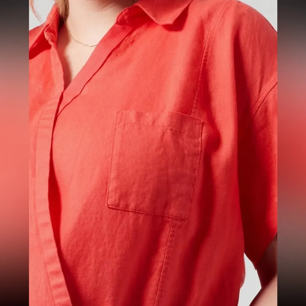 Athleta Playa Linen Passionfruit Coral wrap front Top Size large - Image 4