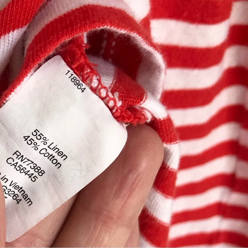 J. Crew Linen Blend Red White Striped Sleeveless Cinched Waist Casual Dress XXS - Image 4