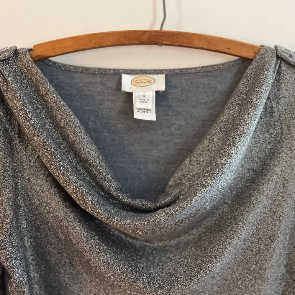 Sparkly Metallic Silver Drape Neck Top Modal Womens Small Y3K Baddie - Image 8