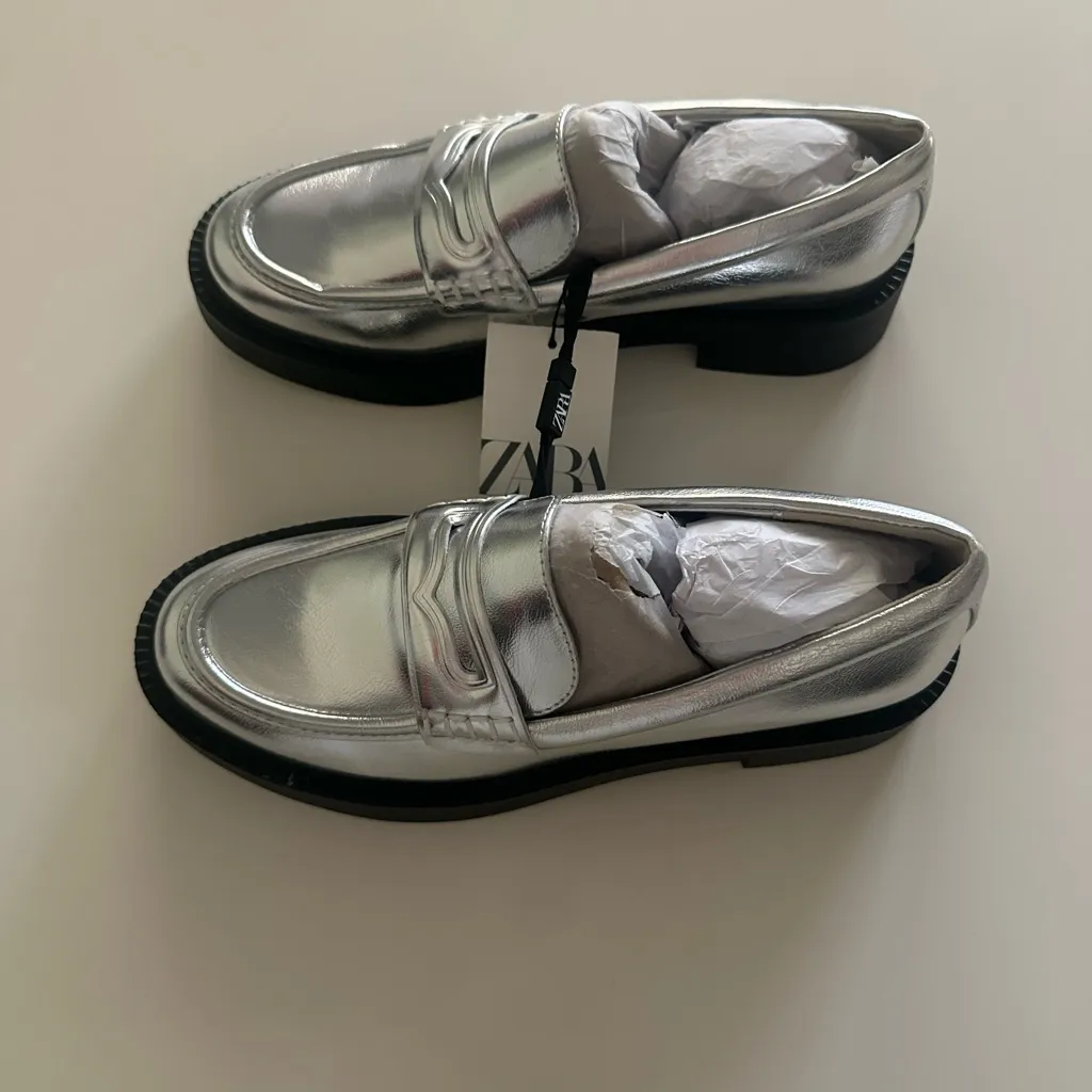 Zara Metallic Loafers NWT - Image 4