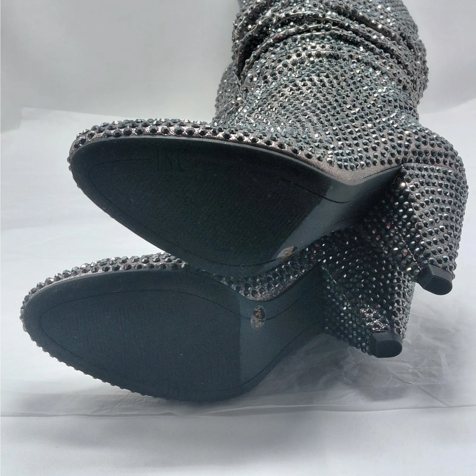 INC Gerii3 Rhinestone Slouchy Knee High Boots Women’s 5.5 Pewter High Heel Silver - Image 9