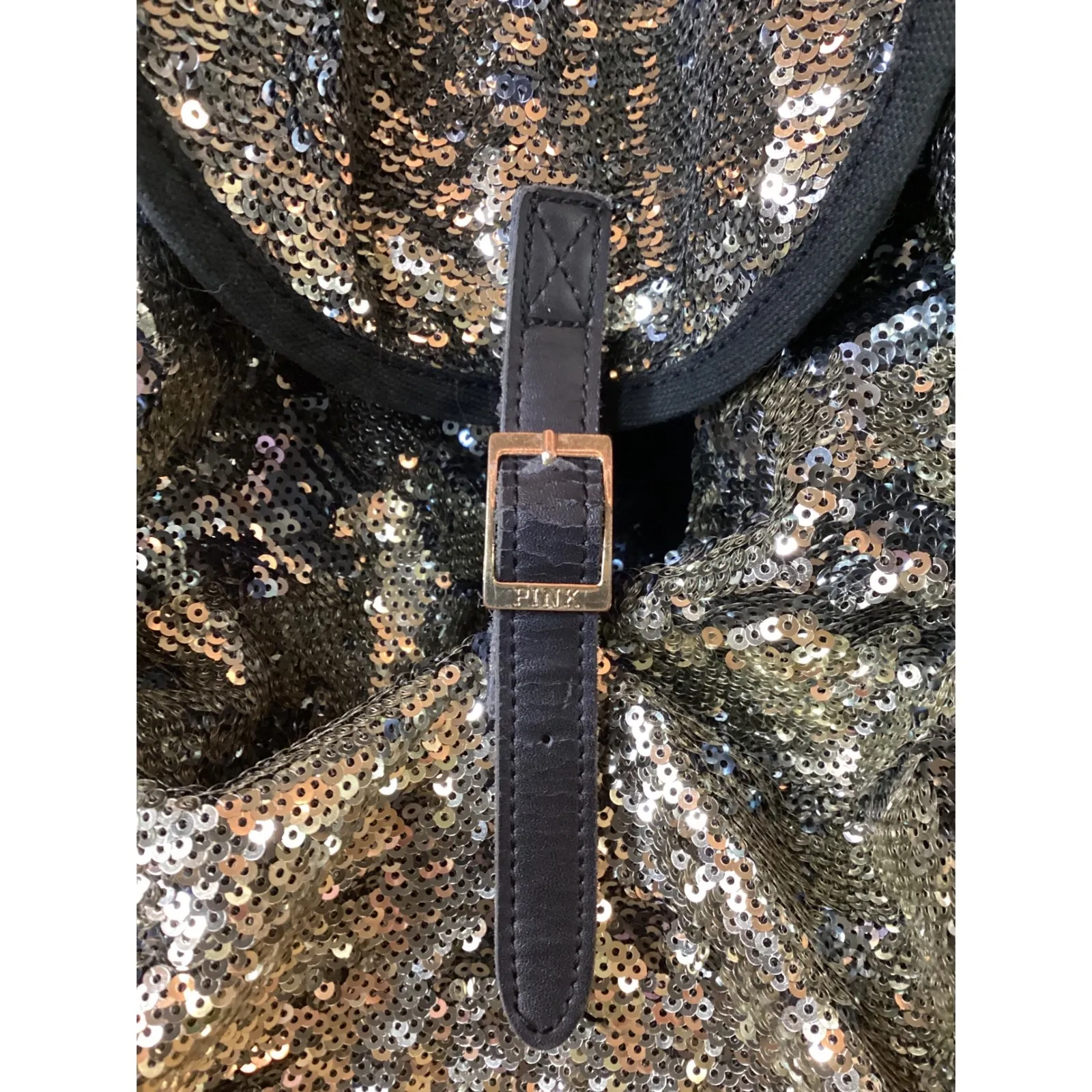 PINK Victoria's Secret Sequin Backpack Gold Silver Black Adjustable Straps - Image 5