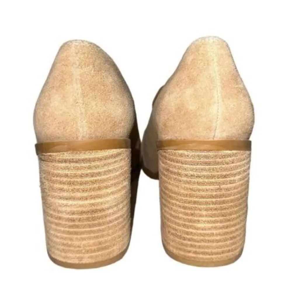 Joie x Anthropolog Shoes 8.5 Wevenly Suede Block Heel Closed Toe Tan Leather - Image 5