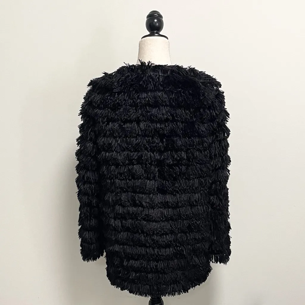 Shein Black Faux Fur Layered Long Sleeve Jacket Cardigan Small Hook Eye Closure - Image 6