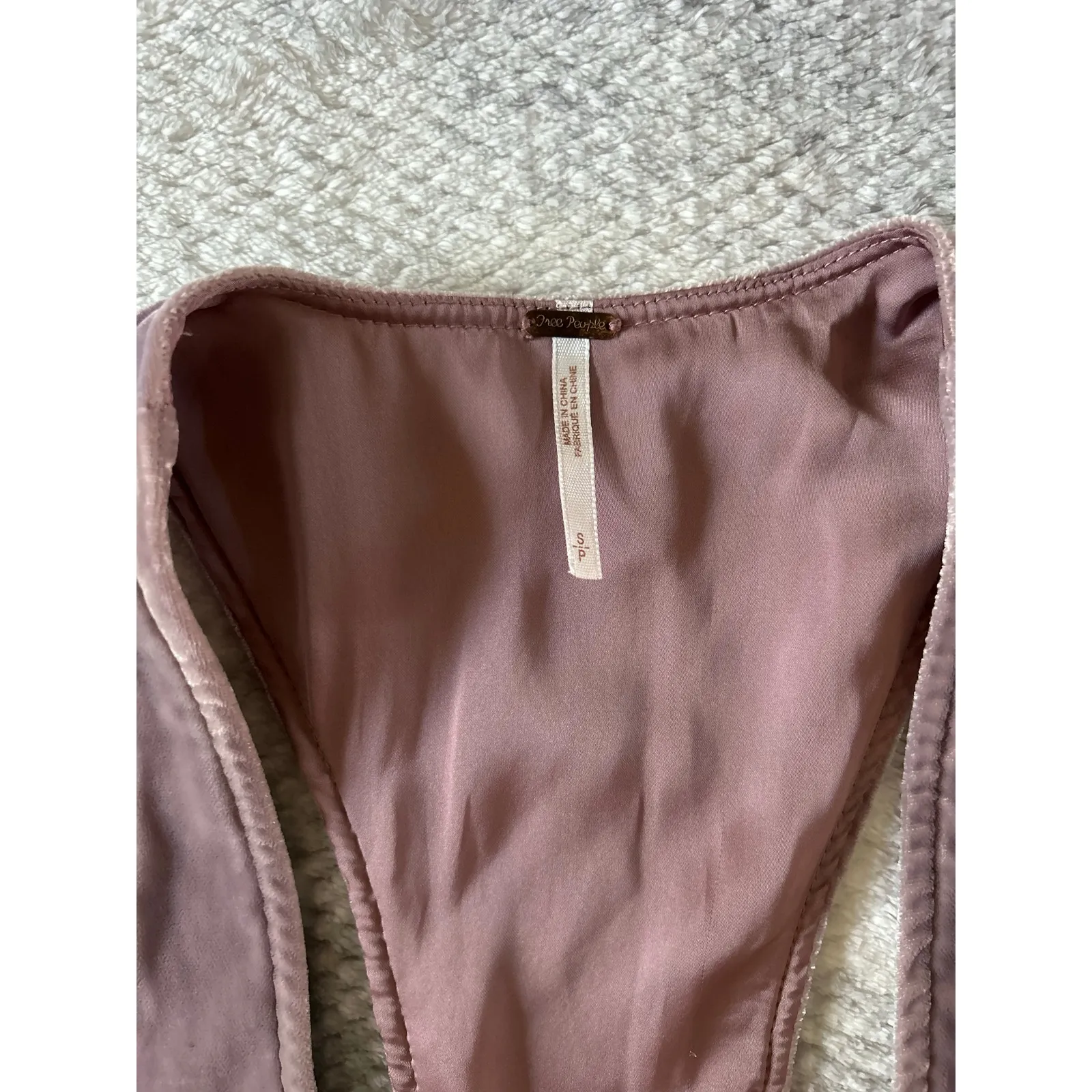 Free People Velvet Vibes Rose Honey Racer Back Open Front Vest Size Small - Image 5