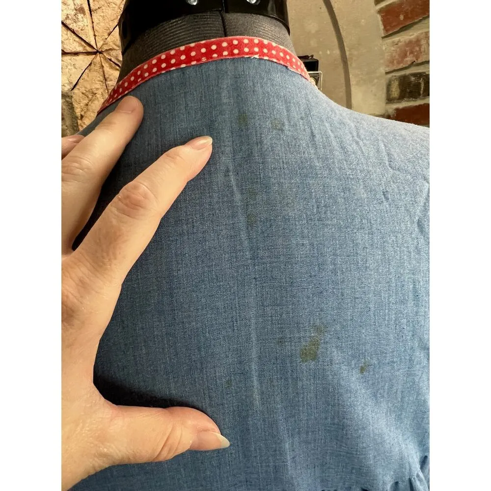 house dress duster Applique flower zip front blue red green rose cottagecore Size L - Image 8