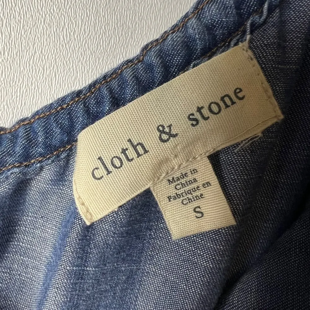 Cloth & stone Anthropologie Miami One Shoulder Jumpsuit Shaded Chambray Ruffle S - Image 6