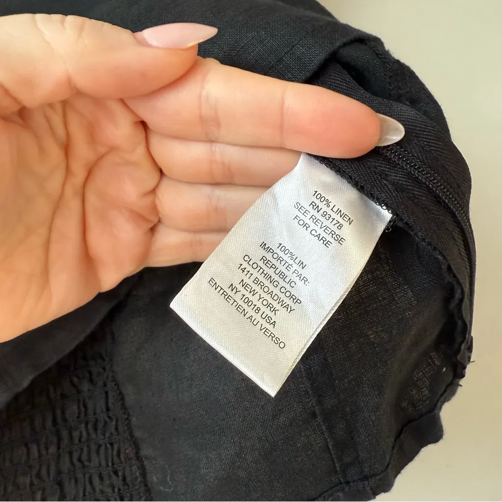 House of Harlow 1960 Black Square Neck 100% Linen Crop Top M - Image 3