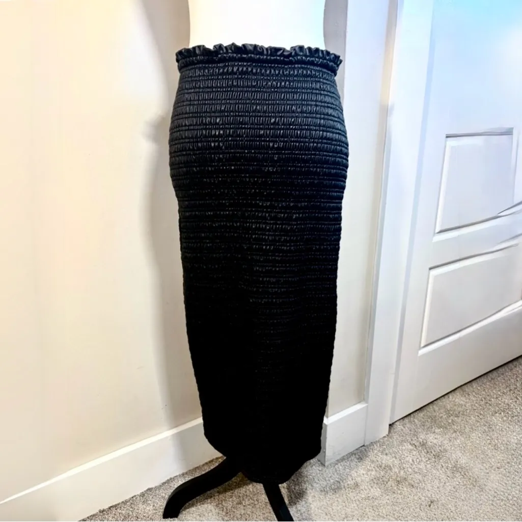 A.L.C. Jaclyn Vegan Leather Paperbag Smocked Stretch Midi Pencil Skirt Sz 6 💛 - Image 6