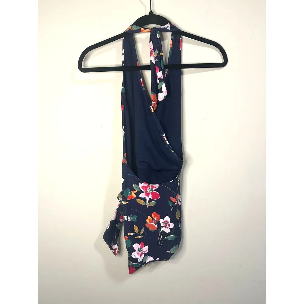 RACHEL Rachel Roy Sash Wrap Blue Pink Floral One Piece Swimsuit Halter sz. L Size L - Image 3