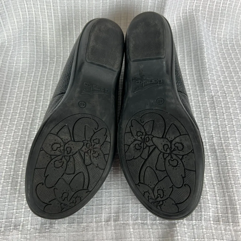 Dansko 40 Loafer Shoes Womens 9.5-10 Olivia Black Leather Slip On Wedge Embossed - Image 12