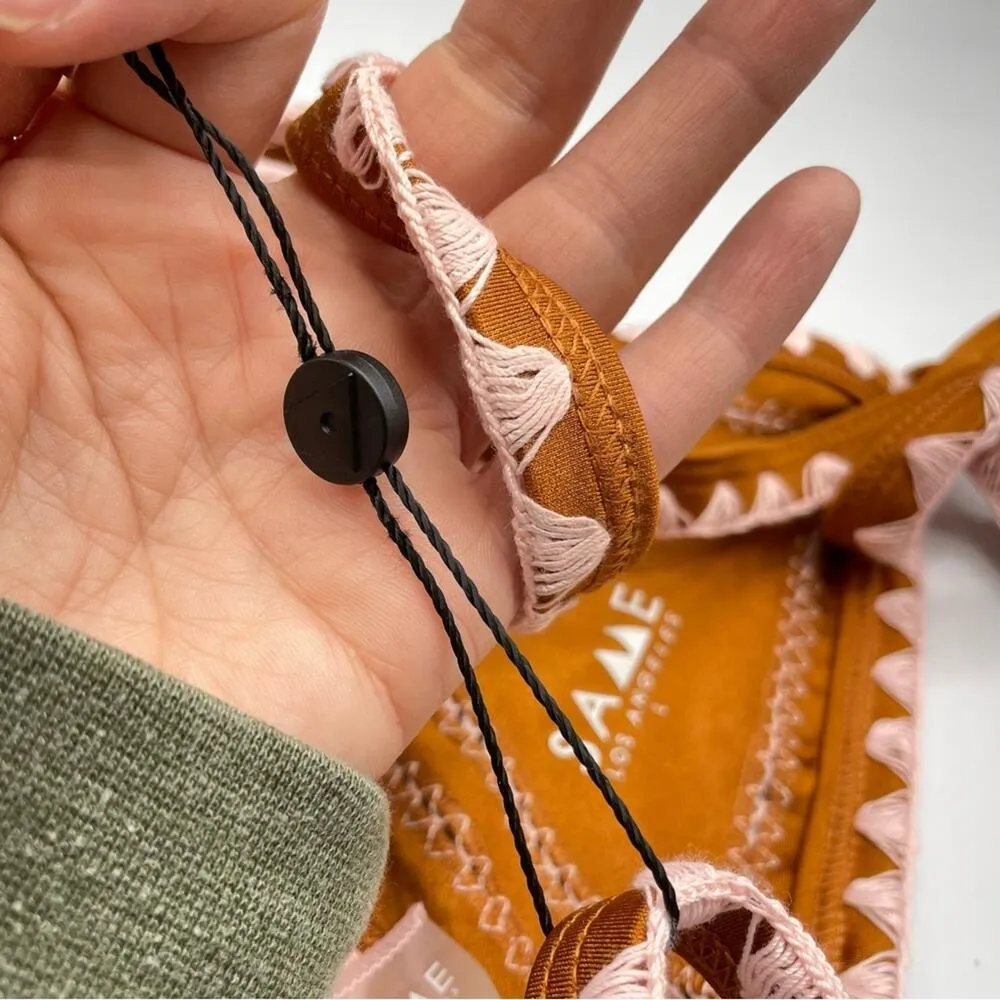 Same Los Angles Embroidered Bikini Top Swimsuit Womens L Boho Brown Triangle Size L - Image 7