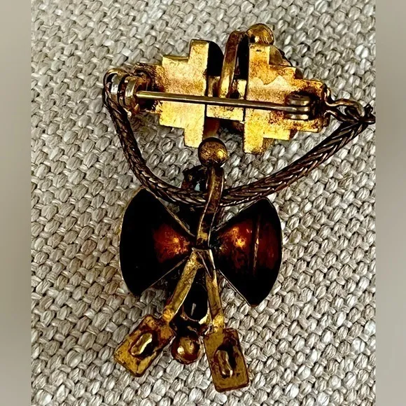 Art Deco Faux Aquamarine &‎ Diamond Goldtone Brooch Pin March Birthstone Gold - Image 3