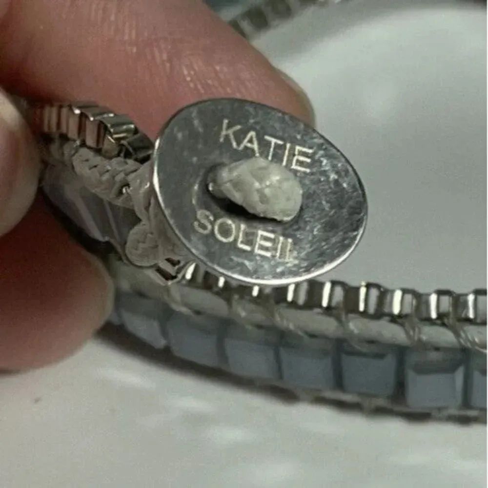 Katie Soleil Women Square Beaded‎ 3 Wrap Bracelet Grey Cord Opaque Blue Silver - Image 3