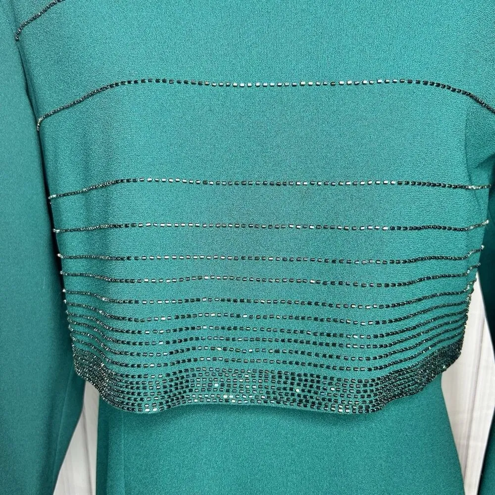 Vintage RIMINI Formal Maxi Dress / Jacket Size 12 Dark Teal Green Beaded - Image 3