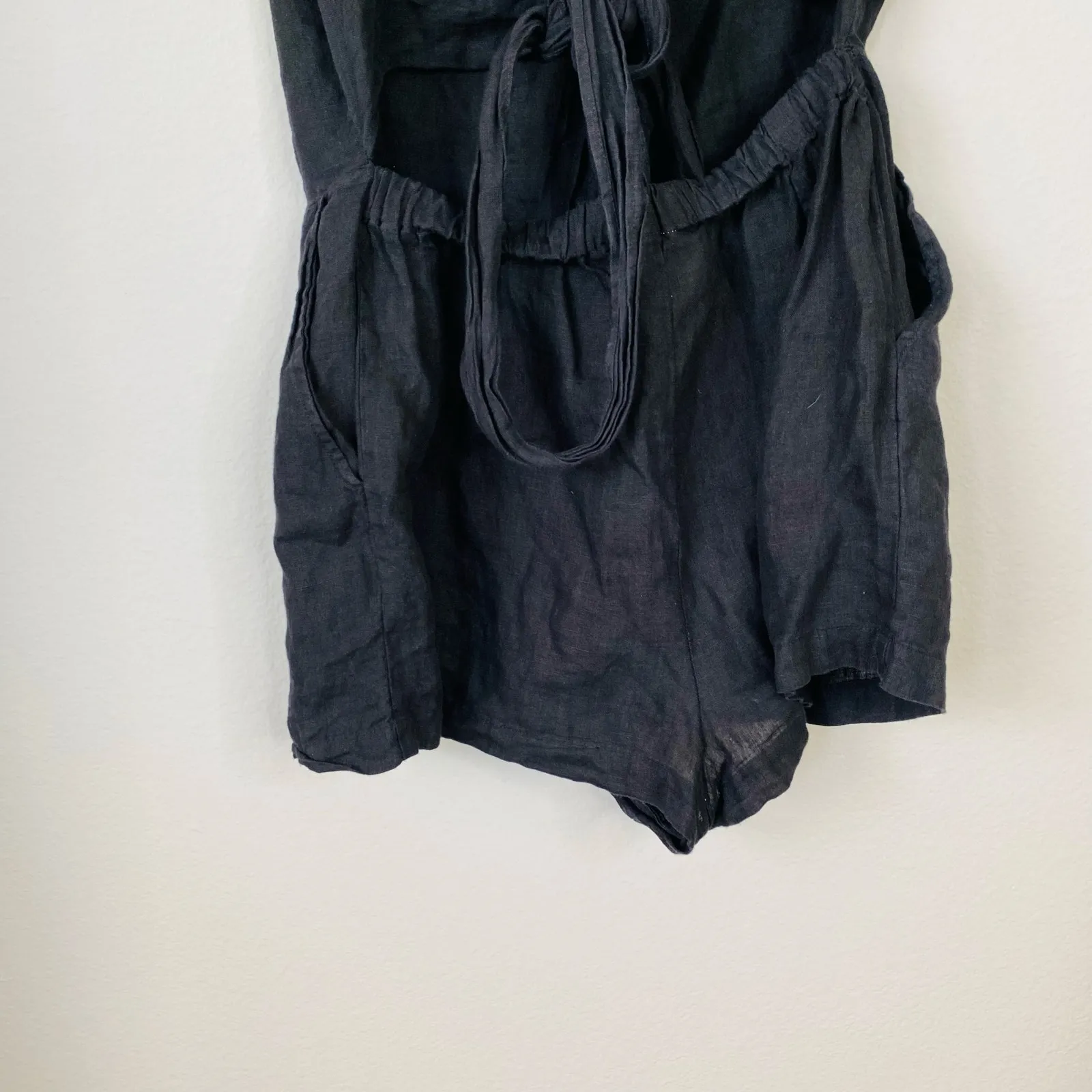 VITAMIN A Martinique Romper Black Size Small Open Back Linen Beachy Coastal - Image 6