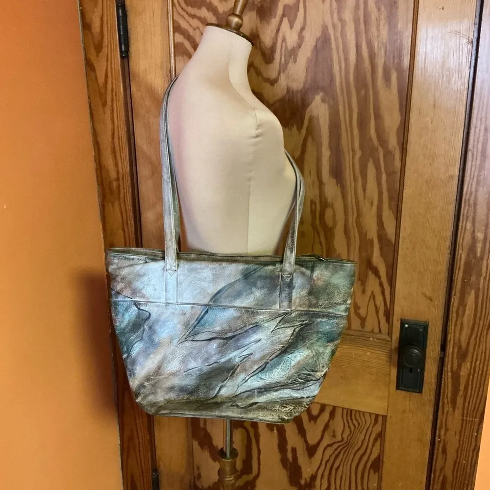 Vtg Jane Yoo hand painted oversized leather bag - Image 8