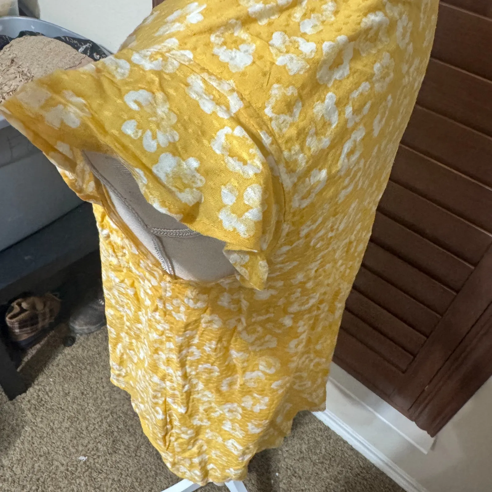 Collective Concepts Butter Yellow blouse Peasant top floral prairie cottage XS - Image 4