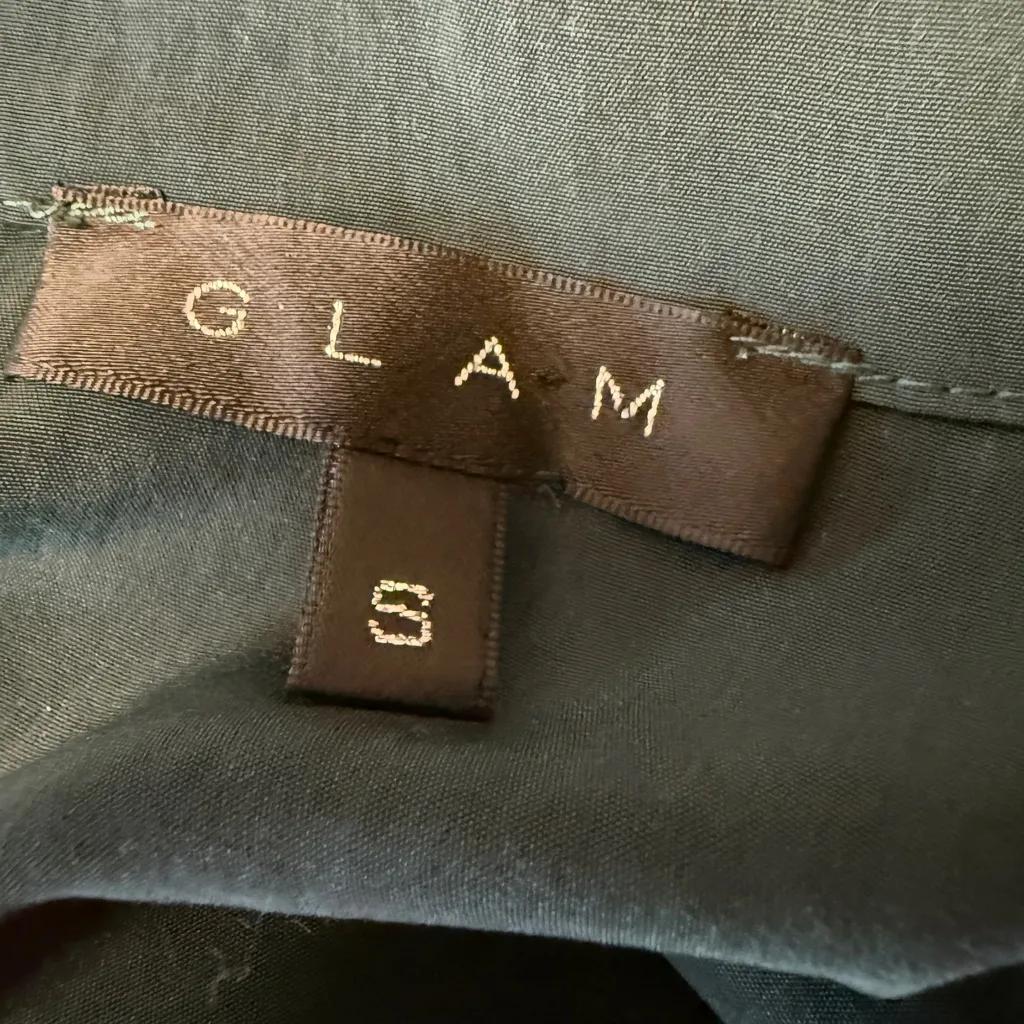 Glam Shirt Dress Button Front Short Roll Tab Sleeve Pocket Tie Waist small Green - Image 6