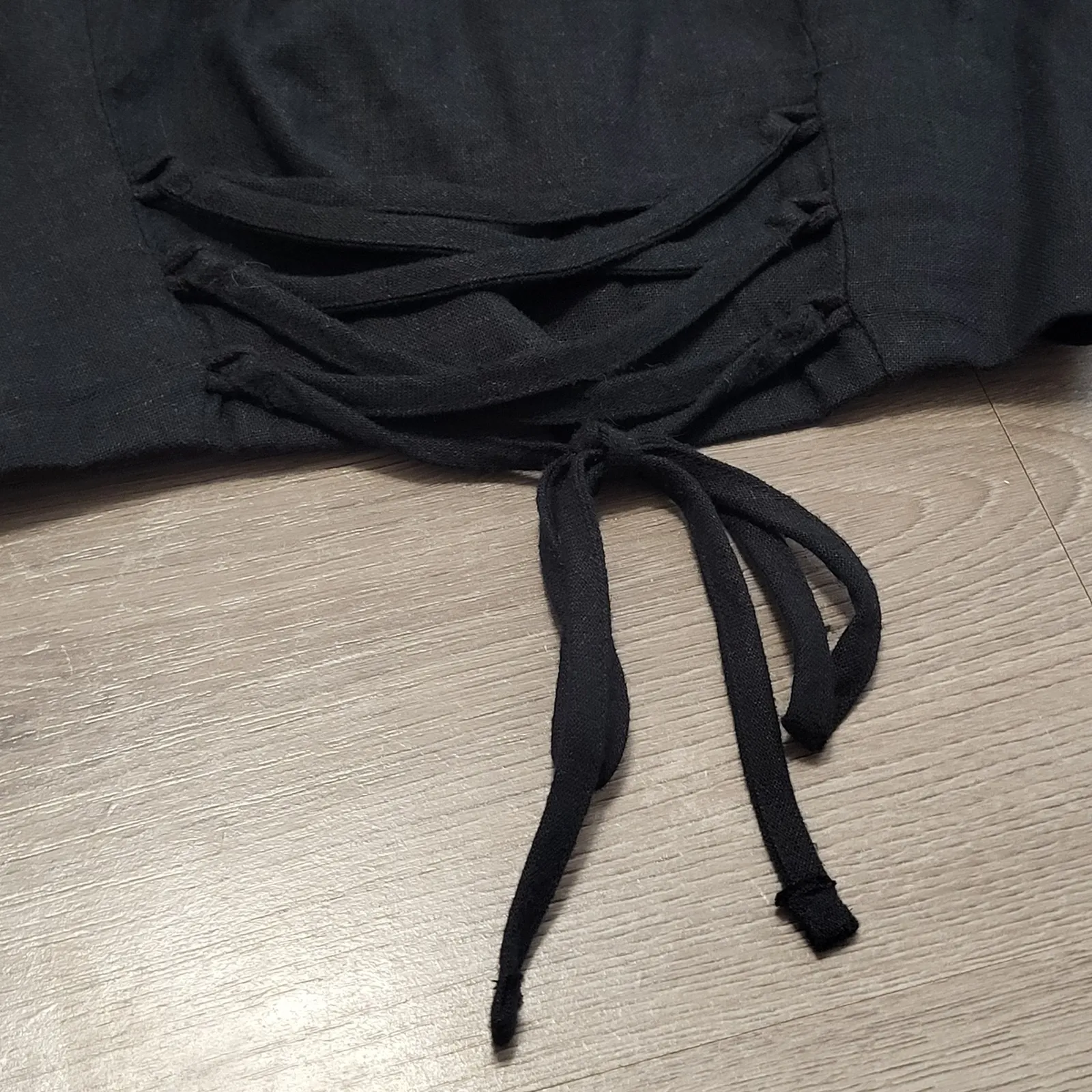 Abercrombie & Fitch Black Smocked Corset Lace Up Crop Top Tank Boho Size Small - Image 5