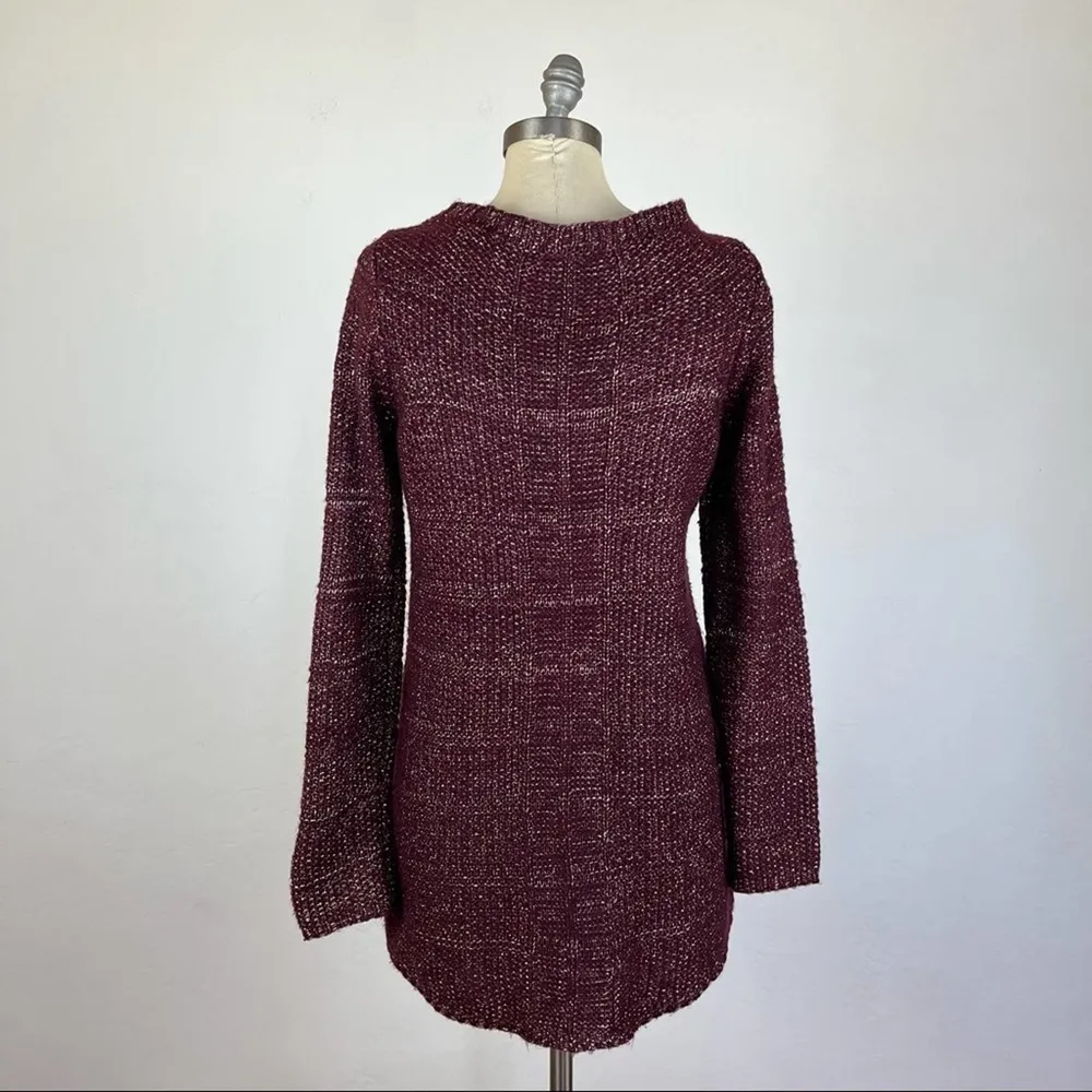 White House Black Market Maroon Metallic Knit Sweater - Image 5