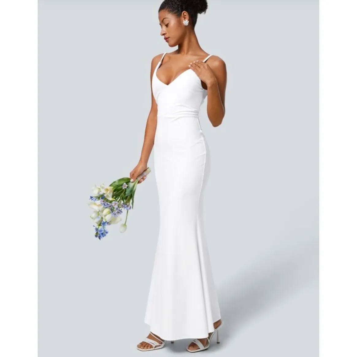 Halara Softlyzero Airy Backless Adjustable Strap Maxi Mermaid Slip Dress White S - Image 3