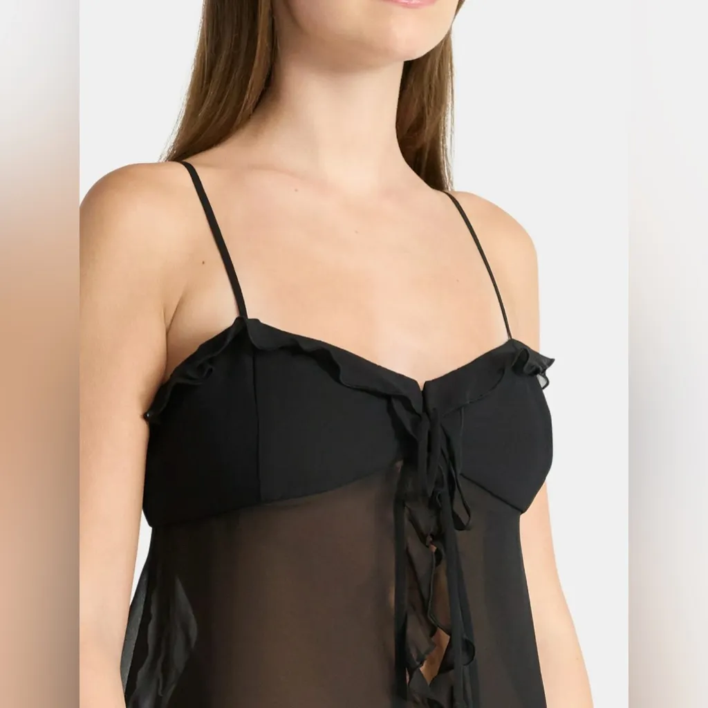 NWT - Black Sheer Chiffon Ruffle Tie Front Cami. - Image 4