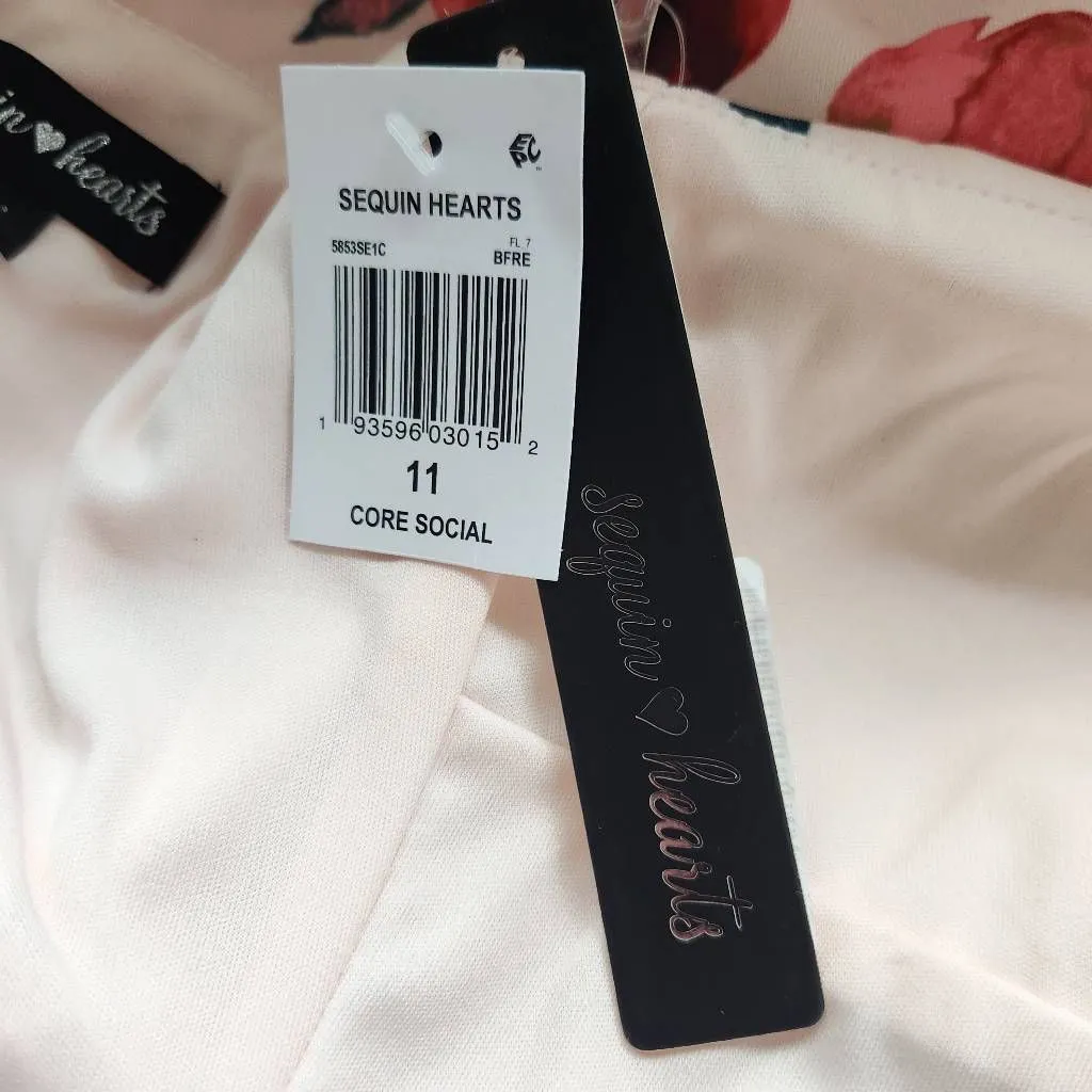 Sequin Hearts Pink Floral Dress NWT Size 11 Pink Cocktail Wedding Guest Dress - Image 7