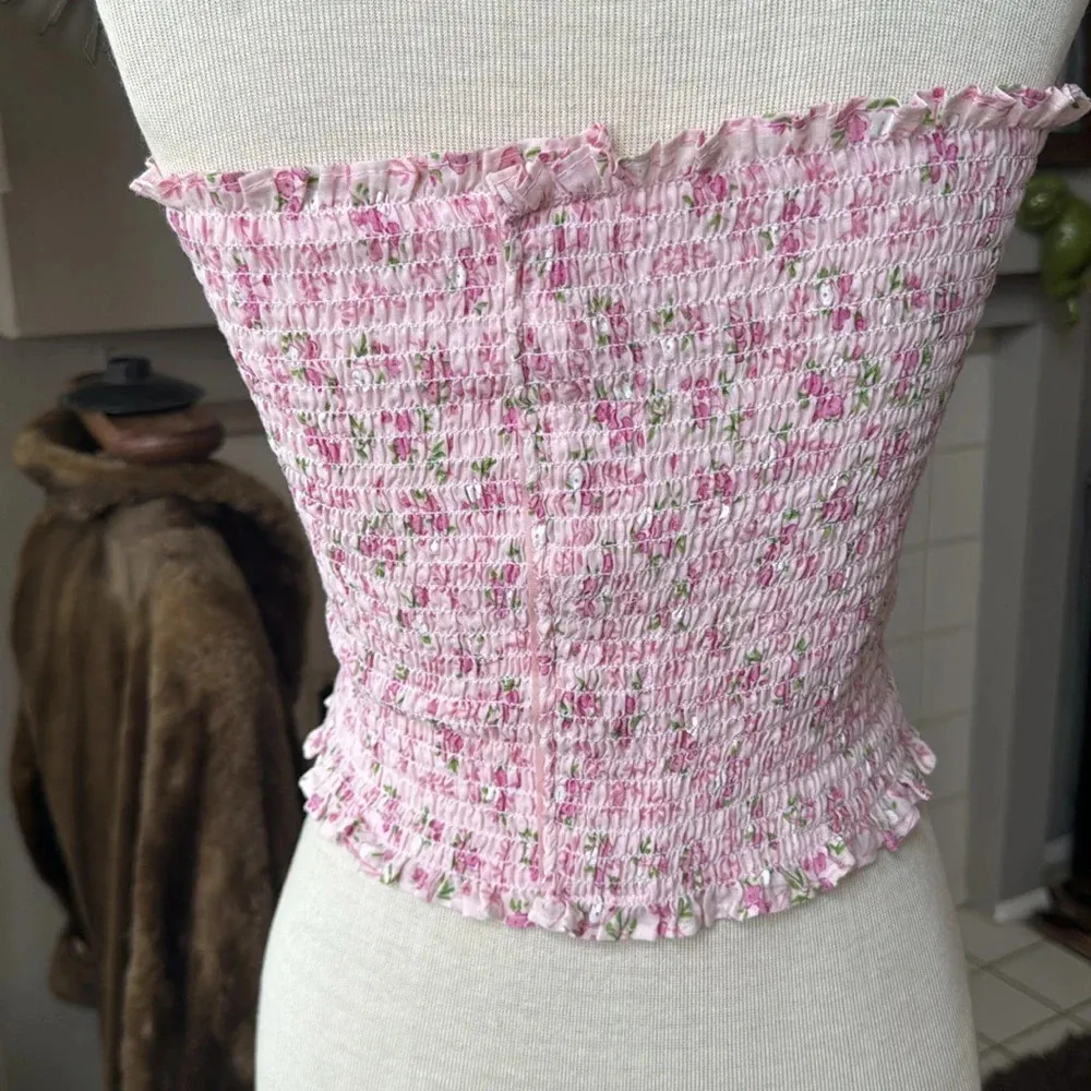 Surgical stretch pink tiny rosette flower elastic Velcro tube top by Dr release Size undefined - Image 3