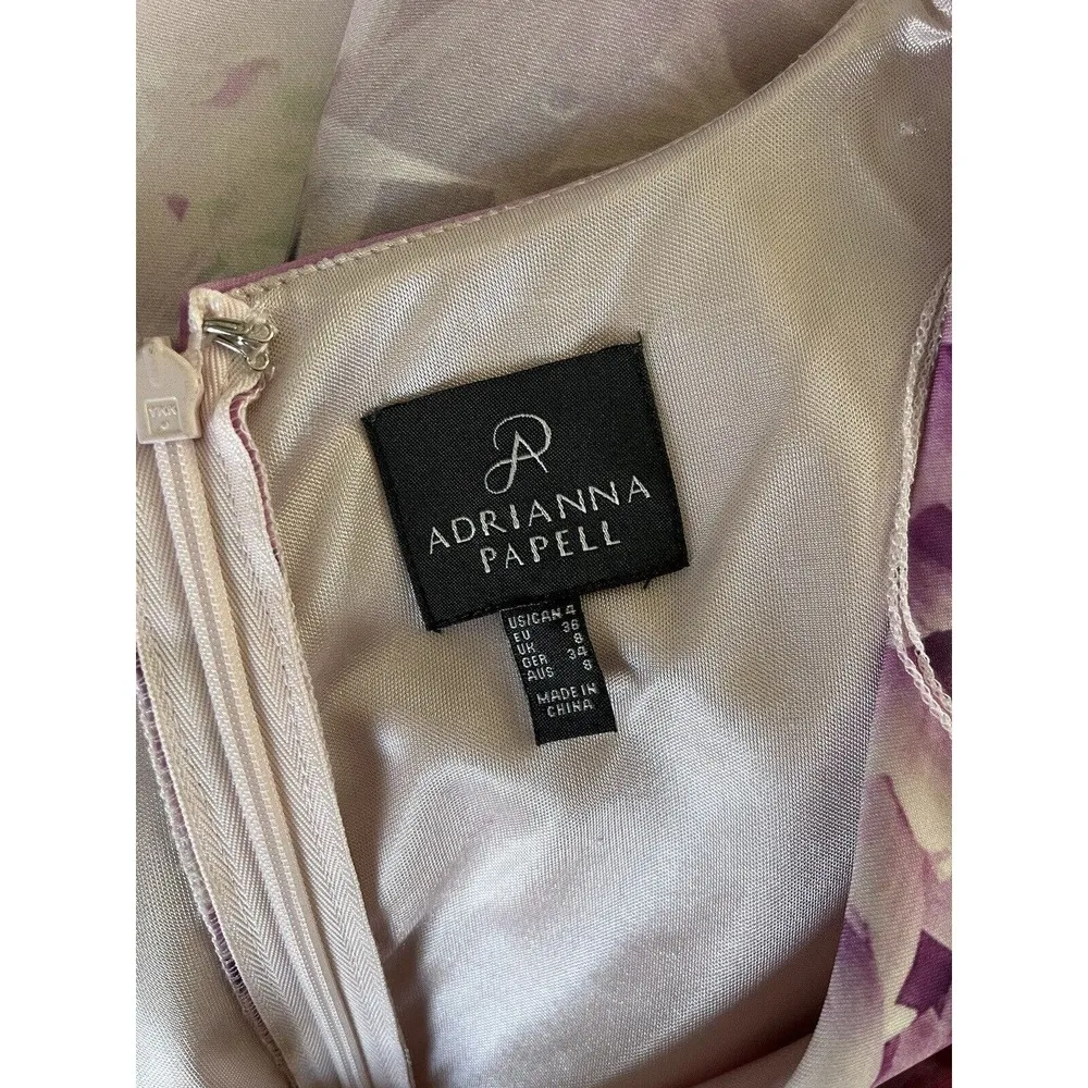 Adrianna Papell Purple Floral Faux Wrap Knee Length Sheath Dress Women’s Size 4 - Image 5