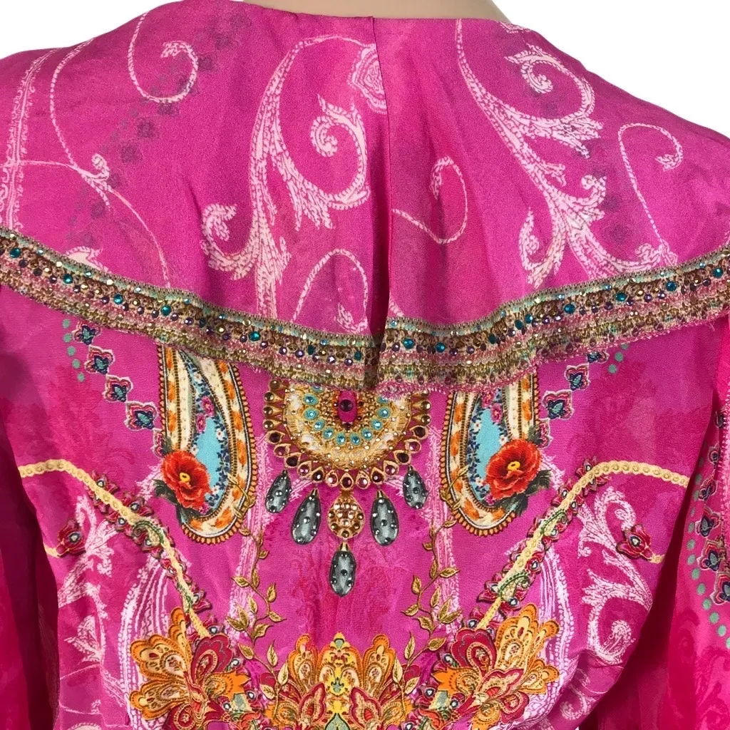 CAMILLA Silk Crystal Embellish Rufle Assym Wrap Dress Rainbow Rhythm Luxury Rare - Image 9