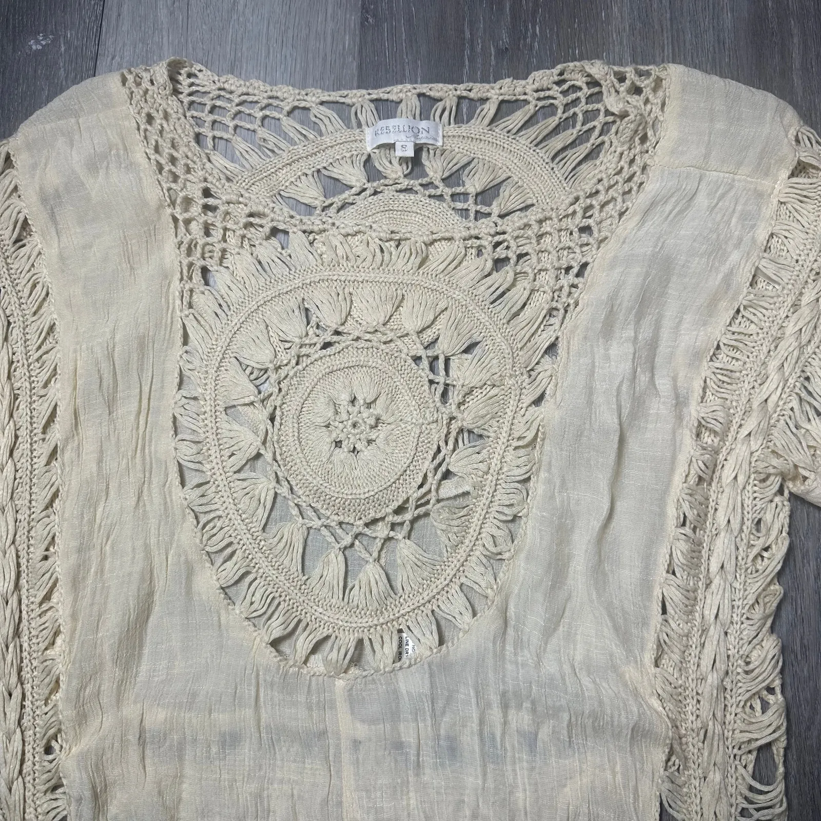 Rebellion Again Cream Boho Crochet Braided Top Cover Up - Image 2