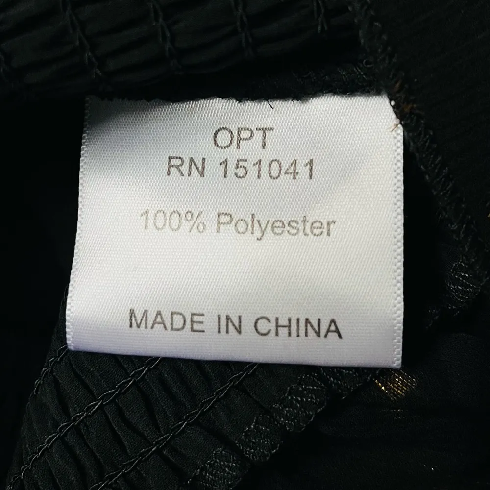 O.p.t Peplum Mock Neck Bell Sleeve Blouse Black Gold Size Medium - Image 5