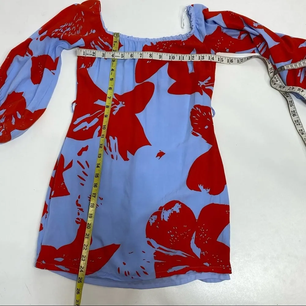 Bardot Pop of Color Camilla Off Shoulder Red Floral Mini Dress 4 - Image 7