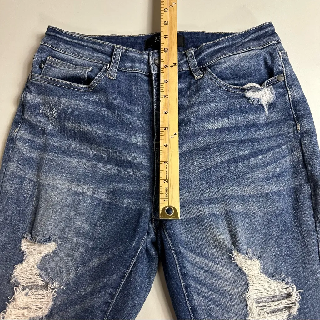 Judy Blue Mid Rise Tummy Control Destroyed Bleach Splatter Skinny Jeans Size 9 - Image 6