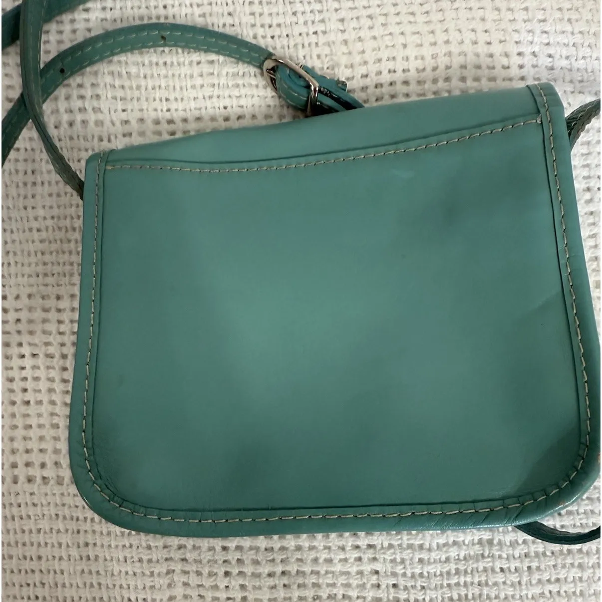 Vera Pelle Crossbody Bag Soft Italian Leather Small Blue Teal Adjustable Strap - Image 3