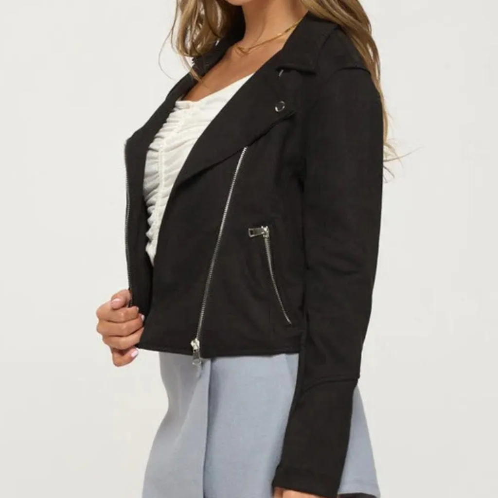 Womens Free Press Faux Suede Moto Jacket in black sz xs NWOT - Image 2