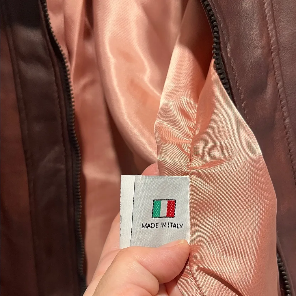 Italian Woman's Brown Leather‎ Zip Up Jacket Made by CURGÈ size 2X EU 54 NWT W20 - Image 5